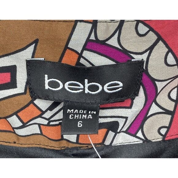 bebe Women Pants Size 6 Silk Smocked Bell Pant Black Pink Floral Flare New B60 - Picture 5 of 6